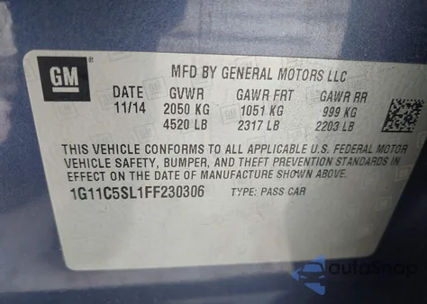 2015 Chevrolet Malibu 1Lt from USA, damaged, VIN 1G11C5SL1FF230306